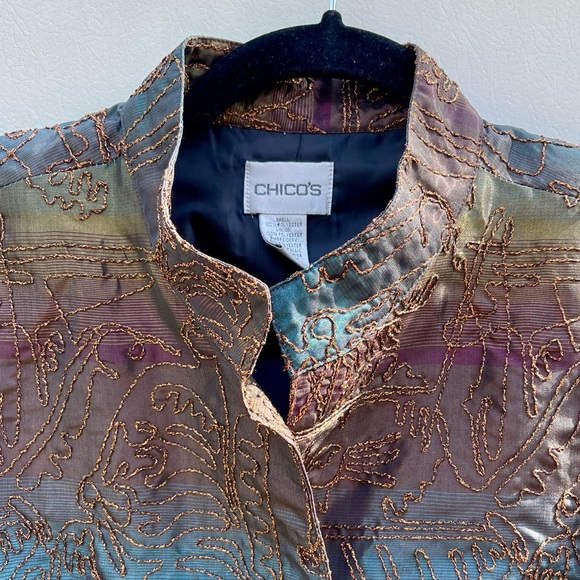 Chico's Iridescent/ Bronze Embroidered Blazer-Size 1 - Picture 5 of 12
